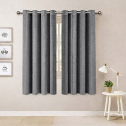 Oxford Homeware Eyelet Charcoal Linen Effect Curtains Fully Lined 100% Blackout Thermal Insulated Curtain Pair (W)117Cmx(L)137Cm