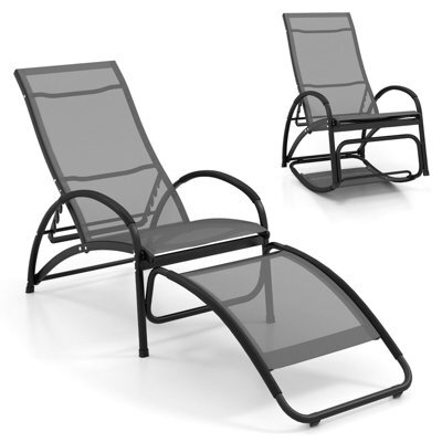 Costway 2-In-1 Outdoor Rocking Chair Convertible Lounge Chair Patio Rocker-Grey - image 1