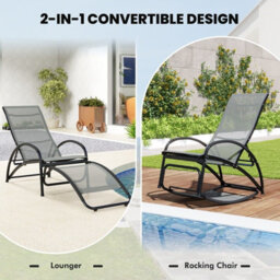 Costway 2-In-1 Outdoor Rocking Chair Convertible Lounge Chair Patio Rocker-Grey - thumbnail 5