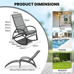 Costway 2-In-1 Outdoor Rocking Chair Convertible Lounge Chair Patio Rocker-Grey - thumbnail 2
