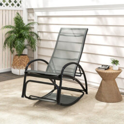 Costway 2-In-1 Outdoor Rocking Chair Convertible Lounge Chair Patio Rocker-Grey - thumbnail 3