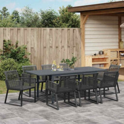 Berkfield Garden Dining Set 9 Pcs Black Poly Rattan - thumbnail 4
