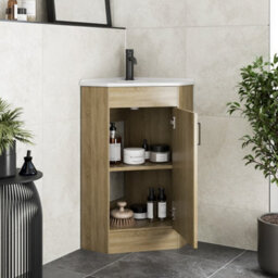Affine Bathroom Single Door Corner Vanity Unit Basin 1 Tap Hole Freestanding 585mm Oak - thumbnail 3