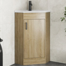 Affine Bathroom Single Door Corner Vanity Unit Basin 1 Tap Hole Freestanding 585mm Oak - thumbnail 1