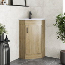 Affine Bathroom Single Door Corner Vanity Unit Basin 1 Tap Hole Freestanding 585mm Oak - thumbnail 2