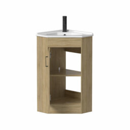 Affine Bathroom Single Door Corner Vanity Unit Basin 1 Tap Hole Freestanding 585mm Oak - thumbnail 5
