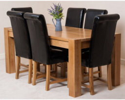 That's Furniture Kuba 180 X 90 Cm Chunky Oak Dining Table And 6 Chairs Dining Set With Washington Black Leather Chairs - thumbnail 2