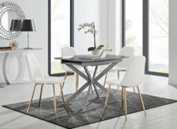 Furniturebox Uk Lira 100Cm Grey Metal Extending Dining Table & 4 White Corona Gold Leg Chairs - thumbnail 1