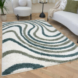 The Rugs Moodi Shaggy Green Rippletide Rug Runner Striped Thick High Pile For Living Rooms, Bedrooms, Hallways, Kitchens - thumbnail 7
