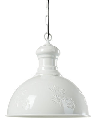 Wyld And Coco Lumina Home Pendant Lamp Off-White Metal Floral Industrial - Bell Shade, Chain Suspension, Adjustable Height - image 1