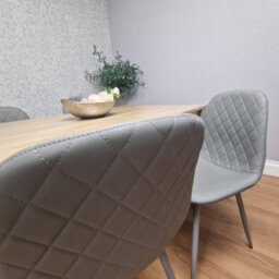 Kosy Koala Oak Effect Table With 4 Grey Faux Leather Gem Chairs Modern Kitchen Dining Furniture - thumbnail 5