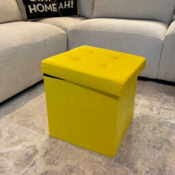 Home Luxe Interiors Mustard Square Foldable Brushed Velvet Storage Box Pouffe Seat Ottoman - thumbnail 7