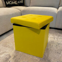 Home Luxe Interiors Mustard Square Foldable Brushed Velvet Storage Box Pouffe Seat Ottoman - thumbnail 6