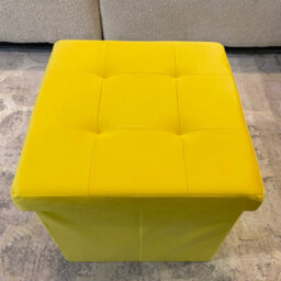 Home Luxe Interiors Mustard Square Foldable Brushed Velvet Storage Box Pouffe Seat Ottoman - thumbnail 5
