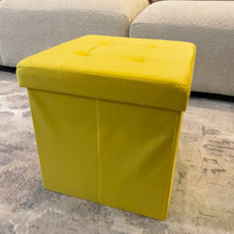 Home Luxe Interiors Mustard Square Foldable Brushed Velvet Storage Box Pouffe Seat Ottoman - thumbnail 4
