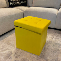 Home Luxe Interiors Mustard Square Foldable Brushed Velvet Storage Box Pouffe Seat Ottoman - thumbnail 2