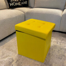 Home Luxe Interiors Mustard Square Foldable Brushed Velvet Storage Box Pouffe Seat Ottoman
