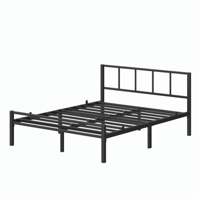Vasagle Metal Platform Bed Frame, 135 X 190 Cm, Double Bed With Headboard And Slats, Easy Assembly, Bedroom, Black - image 1