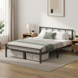 Vasagle Metal Platform Bed Frame, 135 X 190 Cm, Double Bed With Headboard And Slats, Easy Assembly, Bedroom, Black - thumbnail 4
