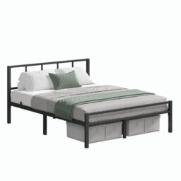 Vasagle Metal Platform Bed Frame, 135 X 190 Cm, Double Bed With Headboard And Slats, Easy Assembly, Bedroom, Black - thumbnail 2