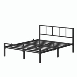 Vasagle Metal Platform Bed Frame, 135 X 190 Cm, Double Bed With Headboard And Slats, Easy Assembly, Bedroom, Black