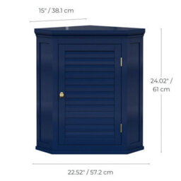 Teamson Home Bathroom Corner Wall Cabinet, Wooden Cabinet With 1 Door, Bathroom Furniture, Bathroom Storage, Navy Blue - thumbnail 7