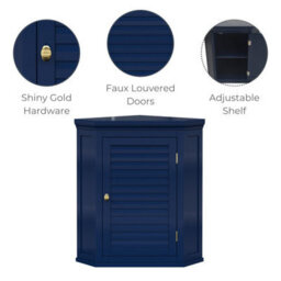 Teamson Home Bathroom Corner Wall Cabinet, Wooden Cabinet With 1 Door, Bathroom Furniture, Bathroom Storage, Navy Blue - thumbnail 6