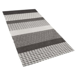 Beliani Grey Wool-Blend Patchwork Rug 80 X 150 Cm - Low Pile, Durable, Textured Area Rug For Living Room And Home Office - thumbnail 3