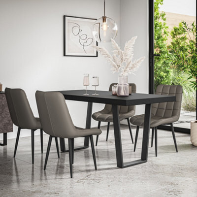 More4Homes Aria Dining Table And Chairs -  Black Table Top W Black Legs + Nova Faux Leather Dining Chair Set Of 4 (Grey) - image 1
