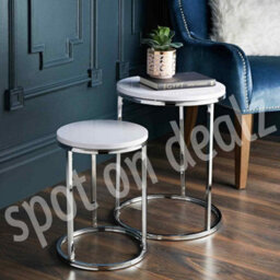 Spot On Dealz Nest Of 2 Round Chrome Tables Metal Frame With White Wooden Top Effect Side End Modern Console Nesting Bedside Table - thumbnail 4