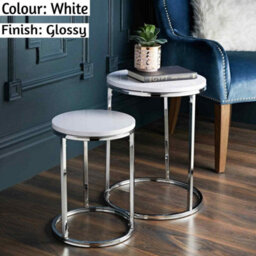 Spot On Dealz Nest Of 2 Round Chrome Tables Metal Frame With White Wooden Top Effect Side End Modern Console Nesting Bedside Table - thumbnail 5