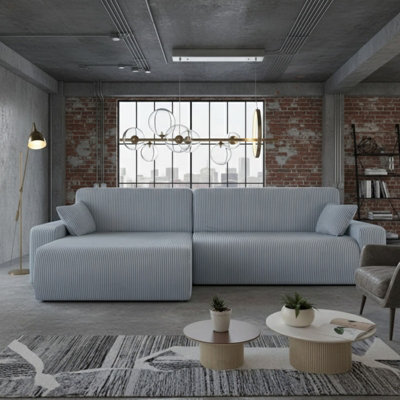 Piano L Maxi Ribbed Corduroy Corner Sofa Bed Universal Lr Poso Cord Fabric With Storage Sleeping Function Light Grey - image 1