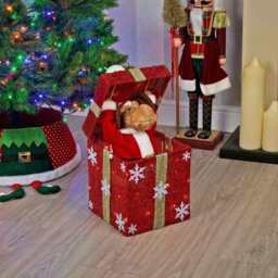 Urbn-Living Urbnliving 31Cm Height Christmas Santa Teddy Pop Up Musical Tunes Novelty Fun Toy Gift Red Box & Gold Bow - Teddy Reindeer - thumbnail 1