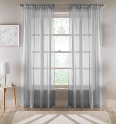 "Tyrone Textiles Eden Silver 100% Recycled Plain Voile Panel - Pair 140 X 229 Cm (55X90"")" - image 1