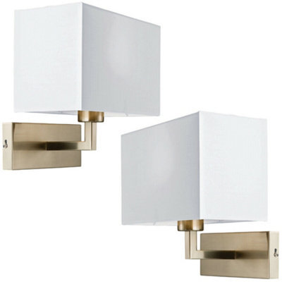2 Pack Dimming Led Wall Light Satin Nickel & White Shade Sleek Rectangle Lamp - image 1