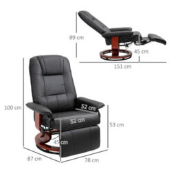 Homcom Manual Recliner Swivel Reclining Chair With Footrest Armrests, Black - thumbnail 3