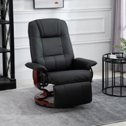 Homcom Manual Recliner Swivel Reclining Chair With Footrest Armrests, Black