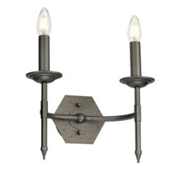 Elegant Twin Wall Light In Metal Grey - Hand Painted Iron Gate Design With Led E14 60W Bulb