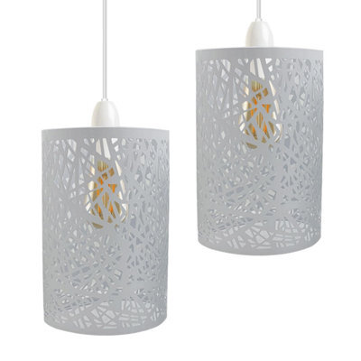 2 Pack White Metal Bulb Guard Drum Shaped Lamp Shades For Ceiling Pendant Lights Indoor Easy Fit Wire Cages (2 Pack) - image 1