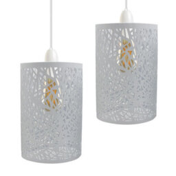 2 Pack White Metal Bulb Guard Drum Shaped Lamp Shades For Ceiling Pendant Lights Indoor Easy Fit Wire Cages (2 Pack) - thumbnail 1