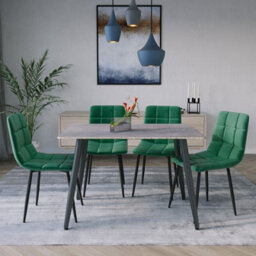 Urbn-Living Urbnliving 5Pcs Armani Grey Modern Ceramic Top Dining Table & Green Plush Velvet Chairs With Metal Legs - thumbnail 5