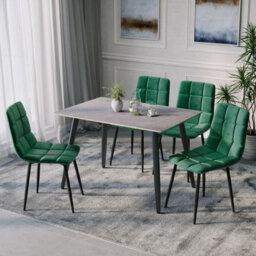 Urbn-Living Urbnliving 5Pcs Armani Grey Modern Ceramic Top Dining Table & Green Plush Velvet Chairs With Metal Legs - thumbnail 2