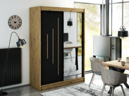 Arte Leto Y2 Contemporary Mirrored 2 Sliding Door Wardrobe 5 Shelves 2 Rails Black Matt And Oak Effect (H)2000mm (W)1500mm (D)620mm - thumbnail 2