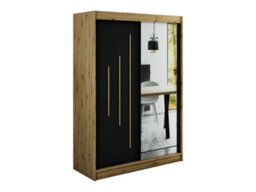 Arte Leto Y2 Contemporary Mirrored 2 Sliding Door Wardrobe 5 Shelves 2 Rails Black Matt And Oak Effect (H)2000mm (W)1500mm (D)620mm - thumbnail 1
