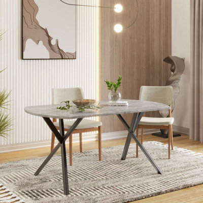 PureLifestyleWonders Modern Designer Dining Table With Black Legs Grey Stone Effect 140Cm Ceniza - image 1