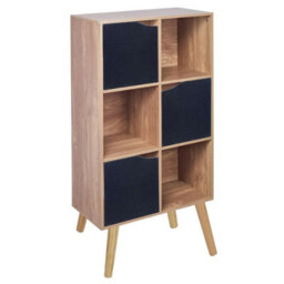Urbn-Living Black, Beech - Oak 6-Tier 3-Door Cube Shelving Unit With Scandinavian Legs