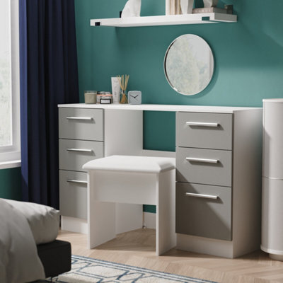 Trent 6 Drawer Kneehole Desk In Dusk Grey & White Matt (Ready Assembled) - image 1