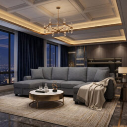 Fenchilin Chenille U-Shaped Sectional Sofa With 2 Storage Chaise Lounges, 2 Cushions 4-Seater Comfy Couch Grey
