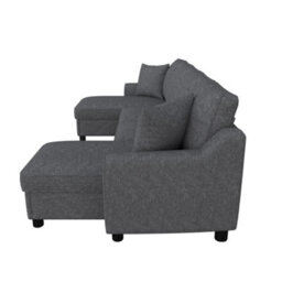 Fenchilin Chenille U-Shaped Sectional Sofa With 2 Storage Chaise Lounges, 2 Cushions 4-Seater Comfy Couch Grey - thumbnail 6