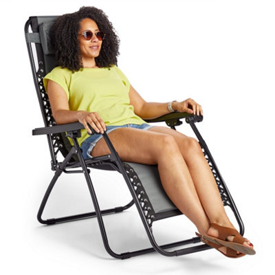 Vonhaus Zero Gravity Chairs Set Of 2, Grey Reclining Sun Loungers For Garden, Padded Folding Garden Chairs, Removable Headrest - image 1